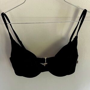 La Vie En Rose Aqua Bikini Swim Top Black Ribbed Underwire Padded size S